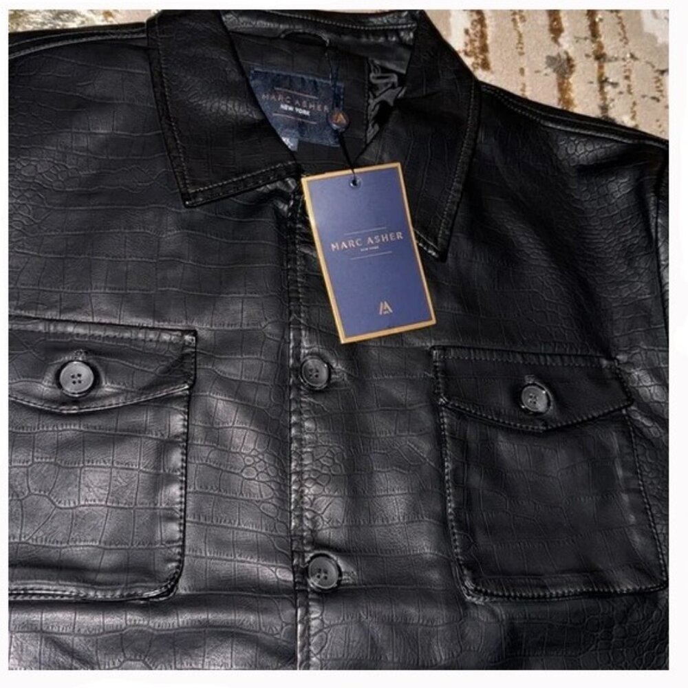 Marc Asher Men’s L Black Vegan Leather Safari Jacket - Picture 2 of 2